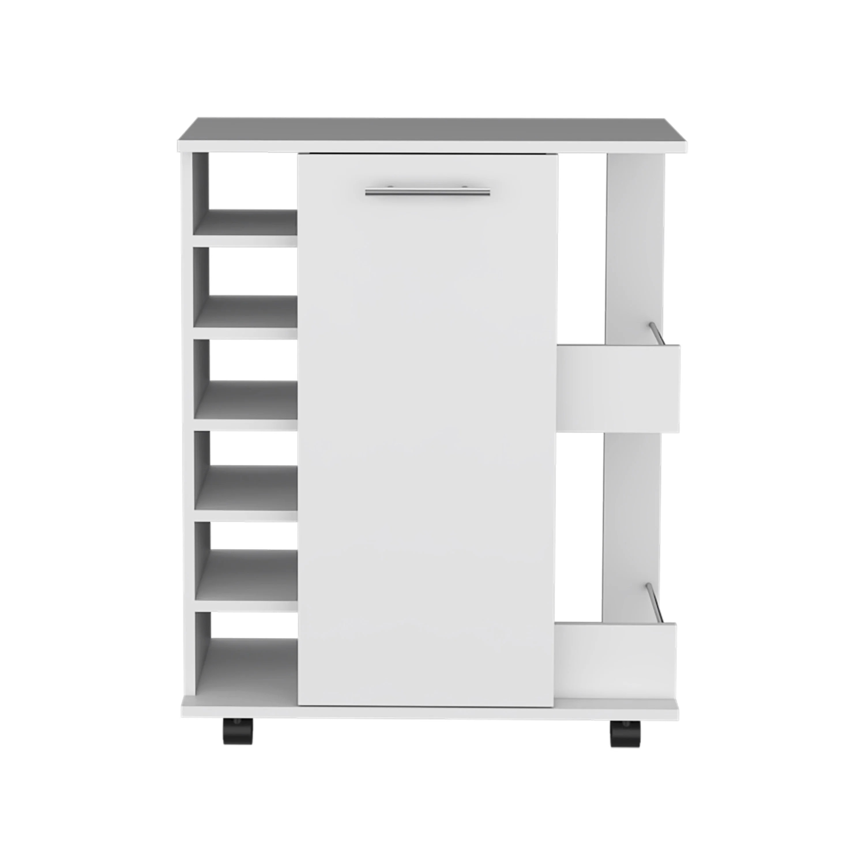 Royard Oaktree Modern Coffee Bar Cabinet wit Wheels, Home Bar Cart with Door, 6-bottle Wine Rack, and Storage Shelves, Small Wine Bar Cabinet for Kitchen, Living Room, Dining Room, White