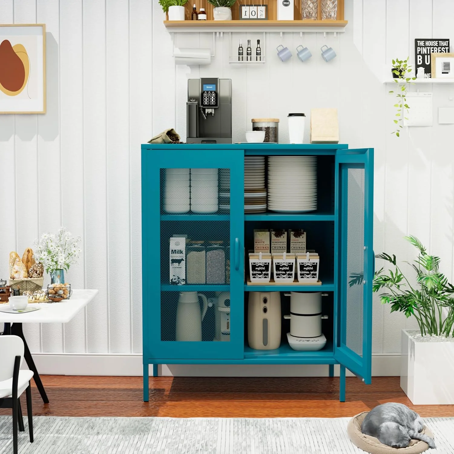 CHSHIN 40" H Blue Metal Storage Cabinet with 2-Mesh Doors for Home,Office,Kitchen,Bar(Width:31.5")