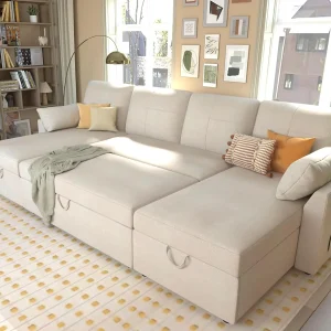 VanAcc Sofa Bed, Sleeper Sofa with Storage Chaise 2 in 1 Pull Out Couch Living Room