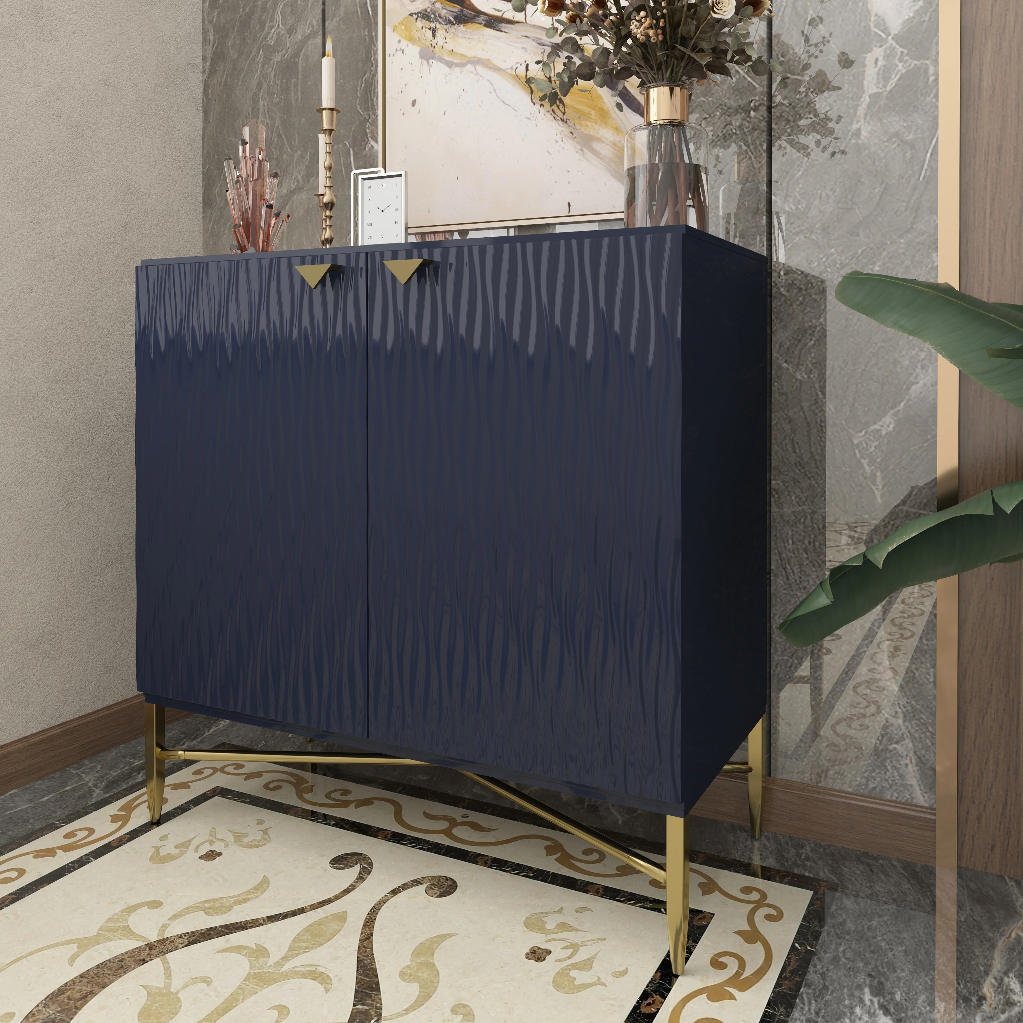 Clihome 2-Door Freestanding Locker Storage Accent Cabinet Blue