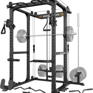 Sportsroyals Power Cage,1600lbs Multi-Function Power Rack with Adjustable Cable Crossover System and More Training Attachment, Weight Cage for Home Gym