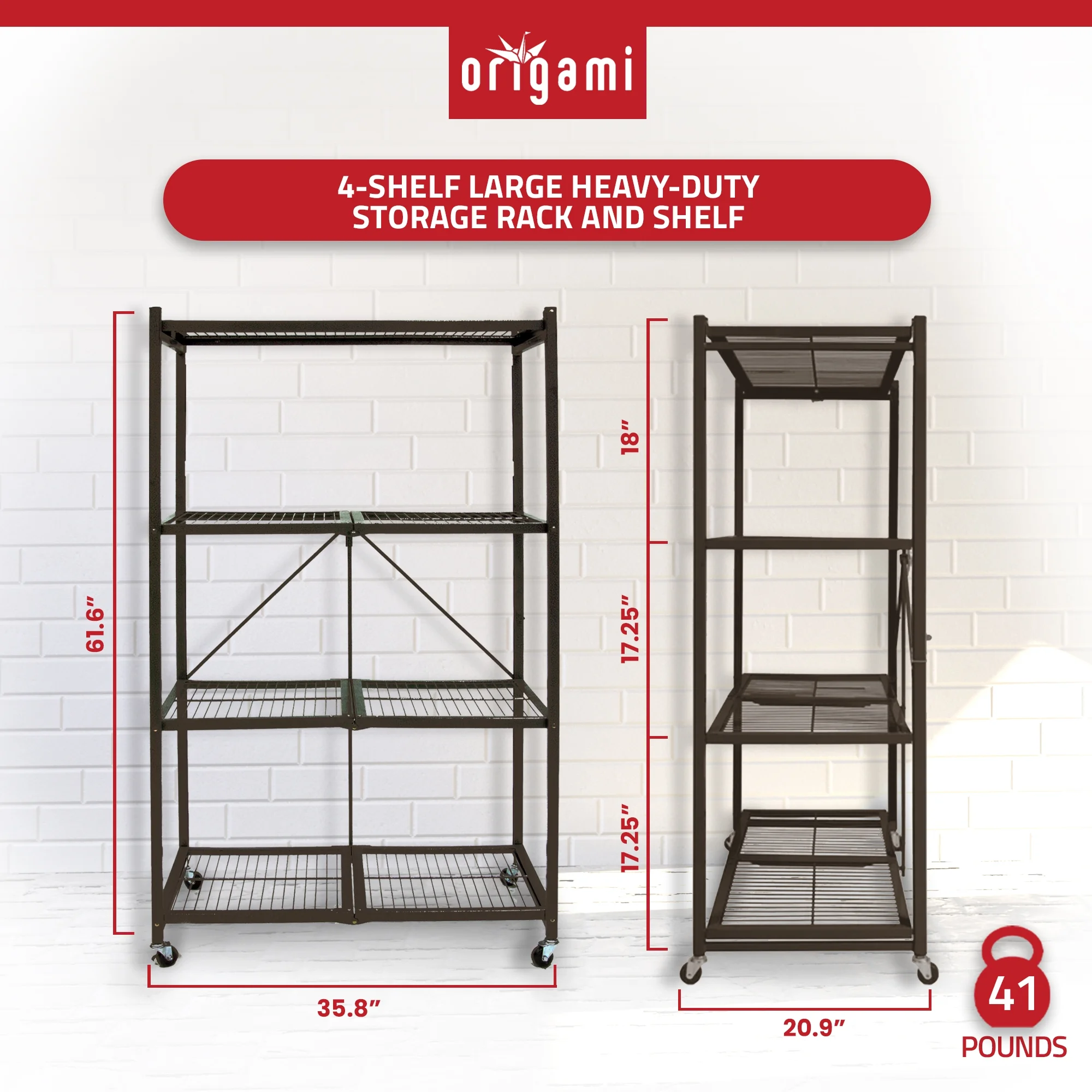 Origami 4 Tier Multipurpose Folding Storage Rack with Wheels, 3 Pack, Gray