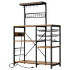 Dinaza Bakers Rack with Power Outlet 4/5 Tier Microwave Stand with Kitchen Storage Shelf Rack Mug Holder 10 S-Shaped Hooks for Kitchen Living Room Coffee Bar Station
