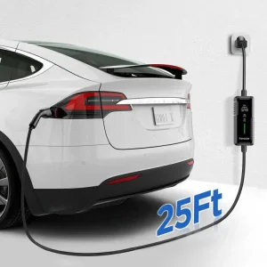 Level 2 & Level 1 EV Charger, 16Amp 110-240V Portable J1772 Electric Car Charger with Adjustable Amp Delayed Timer 25ft Long Cord