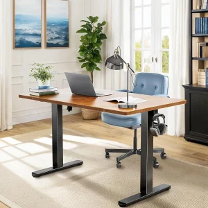 UANUO 48 x 24 inch Electric Standing Desk, Height Adjustable Table with Headphone Hooks & Cable Manager, Sit to Stand up Desk for Home Office, Vintage Brown