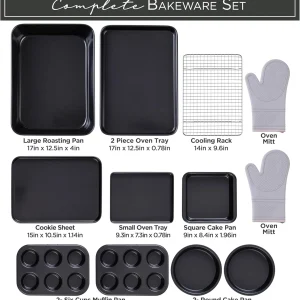 Country Kitchen 13-Piece Nonstick Cookware and Bakeware Set - Pots and Pans Collection with Stackable Design, Cream