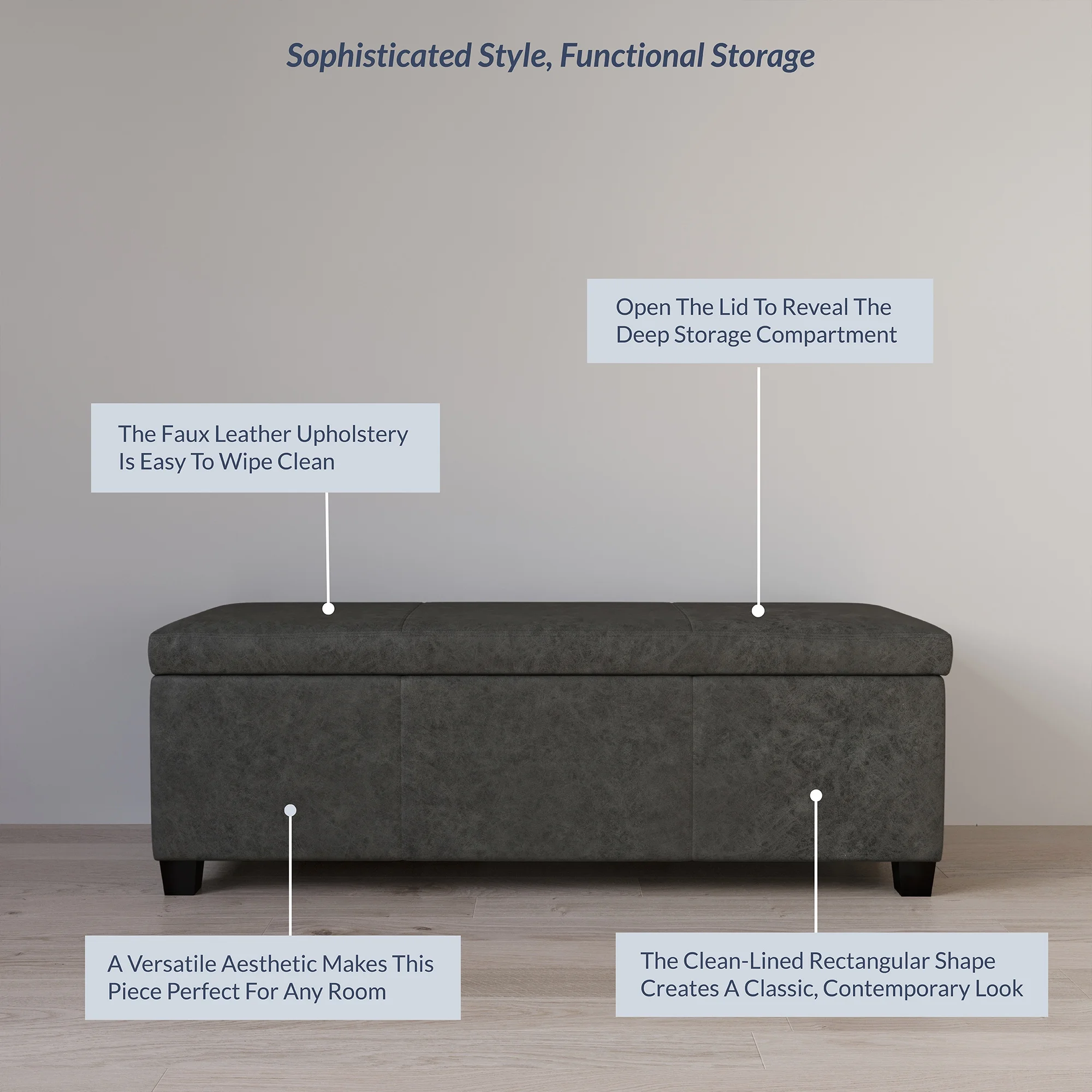 BELLEZE Storage Ottoman Bench Footstool - Amherst (Beige)