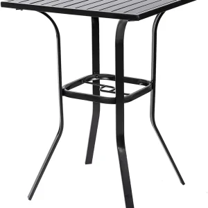 SOLAURA Outdoor Patio Bar Height Table Metal Bistro Table with Umbrella Hole, Black
