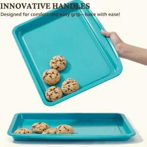 Stackable Bakeware Set, 9-Piece Baking Pans Set with Non-Stick Coating and Innovative Handles, Includes Exclusive Donut Pan a?? Ideal for Home and Professional Baking (Blue)