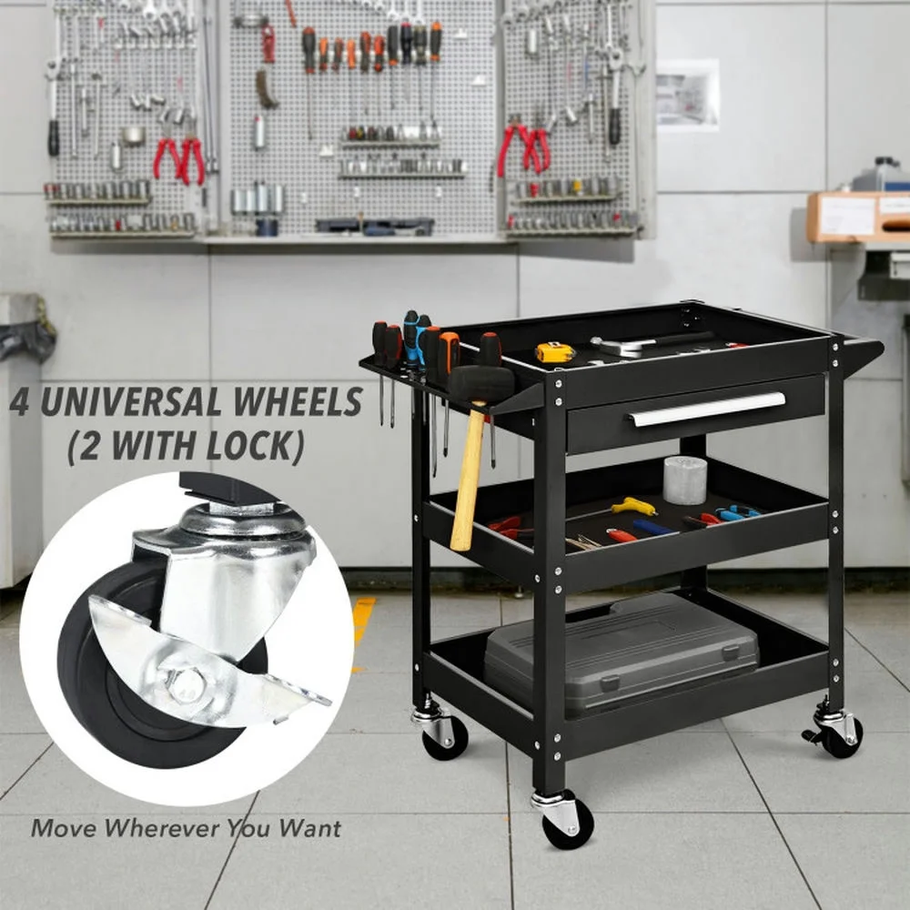 Spaco Rolling Tool Cart Mechanic Cabinet Storage ToolBox Organizer with Drawer-Black, Utility Cart on Wheels for Warehouse Garage Cleaning Office