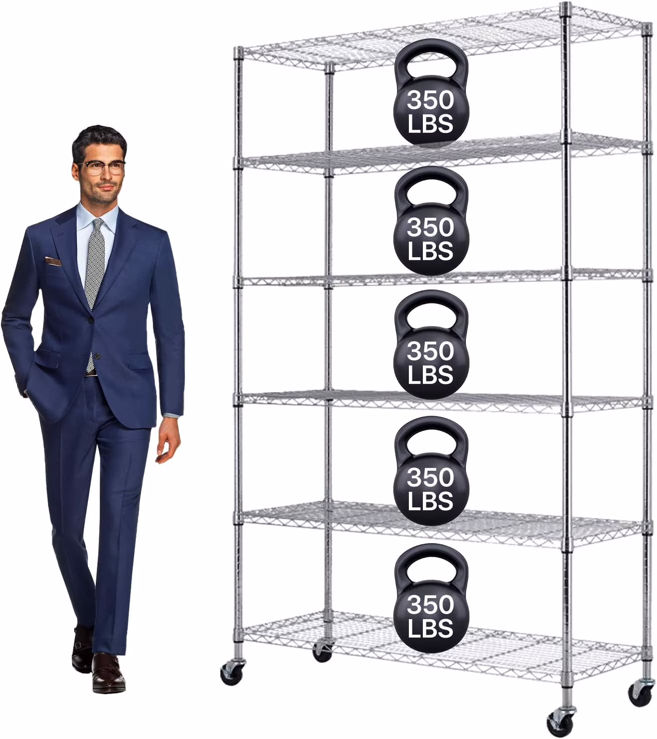6 Tier Wire Shelving Unit Metal Storage Shelves w/Wheels, 350 Capacity Per Shelf, Heavy Duty Steel Garage Shelf, 48" L X 18" W X 82" H Pantry Kitchen Closet Racks