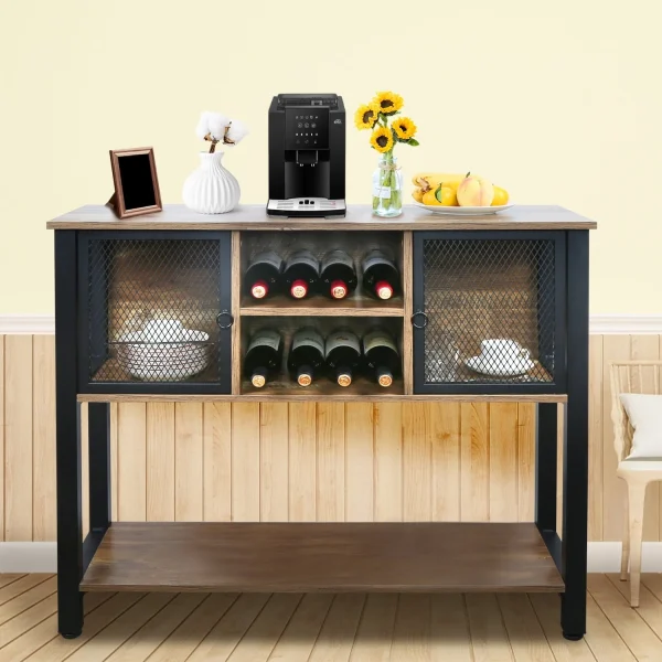 EXCITED WORK 39.5" Brown Wine Cabinets,Buffet Sideboard with Storage Shelves, Kitchen Storage Cabinets, Bar Cabinets