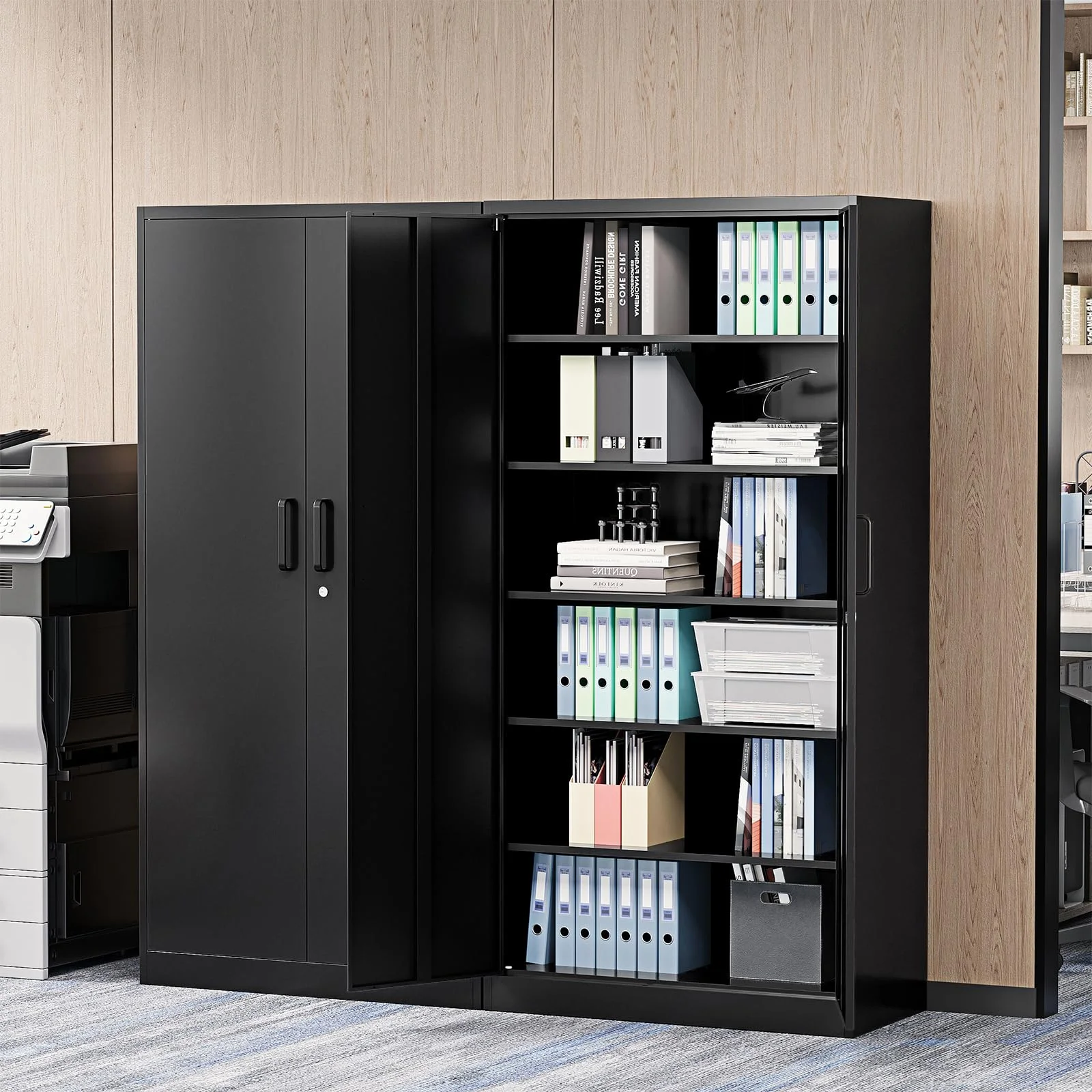 STANI Metal Storage Cabinet, 71- Tall Steel Cabinets with Locking Door and 5 Adjustable Shelves, Steel Classic Storage Cabinet for Home, School, Office, Garage