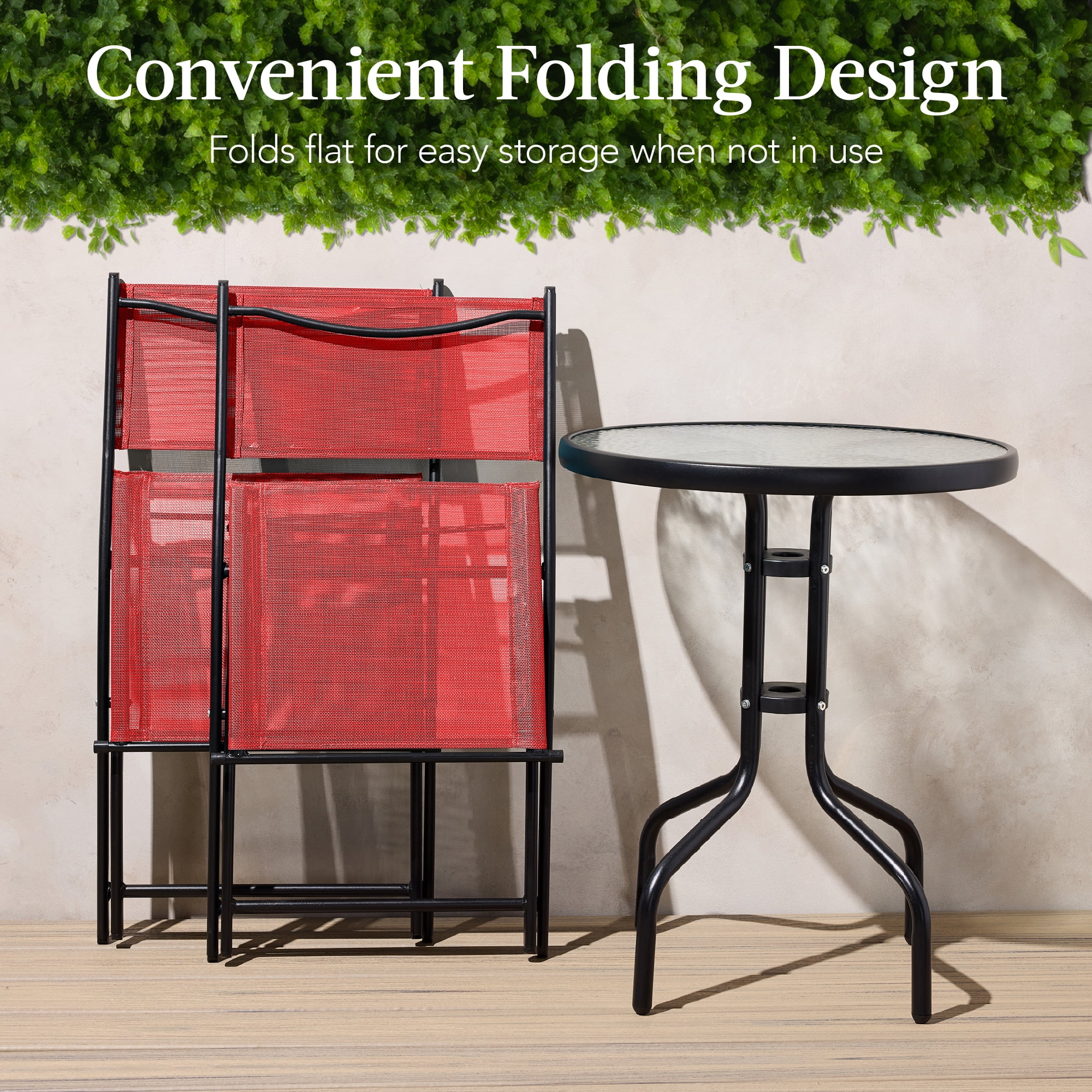 Best Choice Products 3-Piece Patio Bistro Dining Furniture Set w/ Glass Tabletop, Folding Chairs - Gray