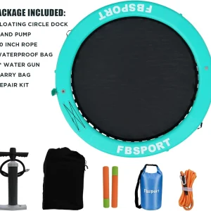 Inflatable Dock Floating Platform 8ft Inflatable Water Hammock Floating Deck for Lake W/Cupholder Round Floating Ring Float Ring Pool Float Raft Lounger Island Platform Pad