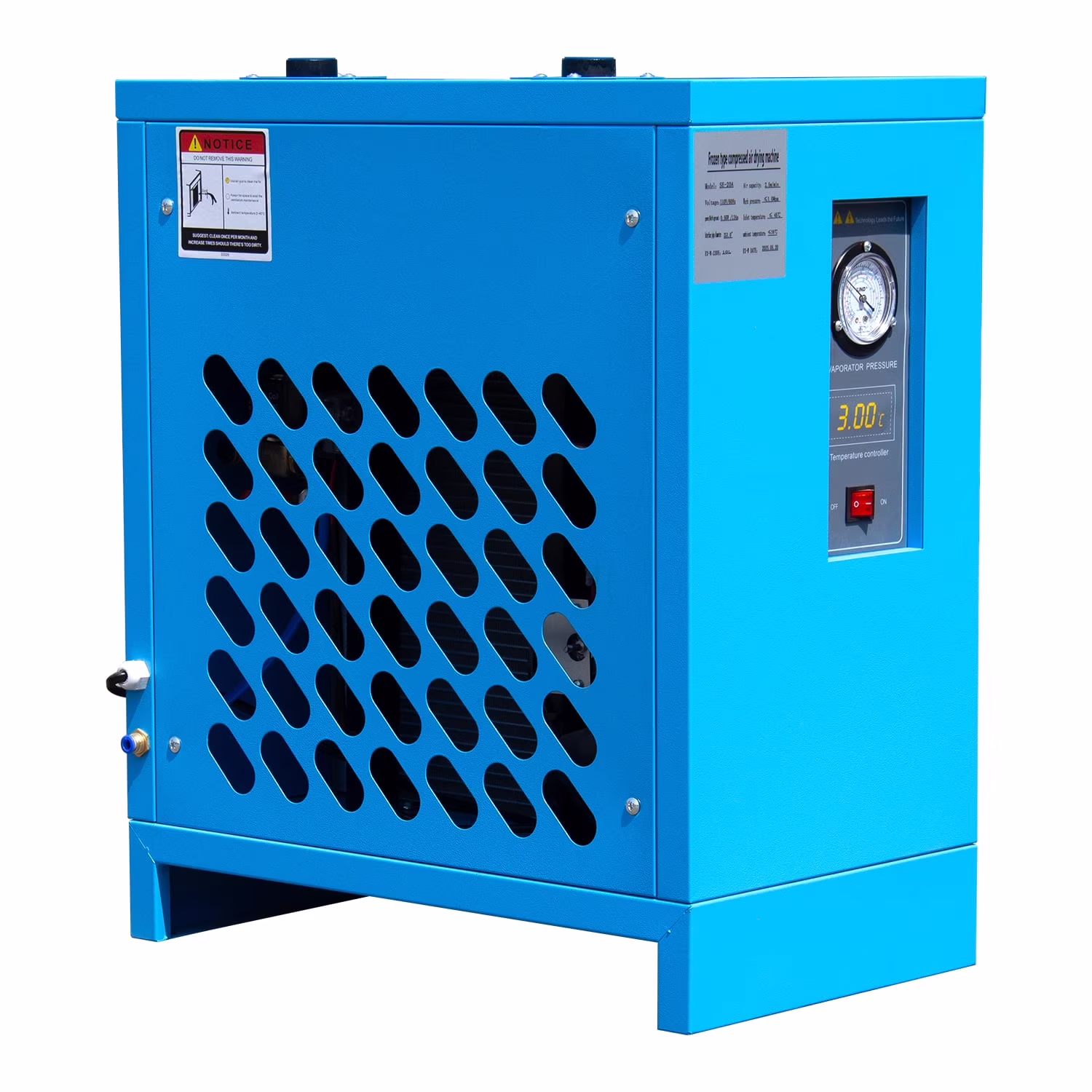 HPDMC Industrial Heavy Duty Refrigerated Air Dryer, 70 CFM, 0.75 KW, 110V For 15HP-20HP Rotary Screw Compressors, R134a Cooling System, Removes Moisture, Oil, Dust for Workshops, Factories, CNC