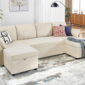 VanAcc Sofa Bed, Sleeper Sofa with Storage Chaise 2 in 1 Pull Out Couch Living Room