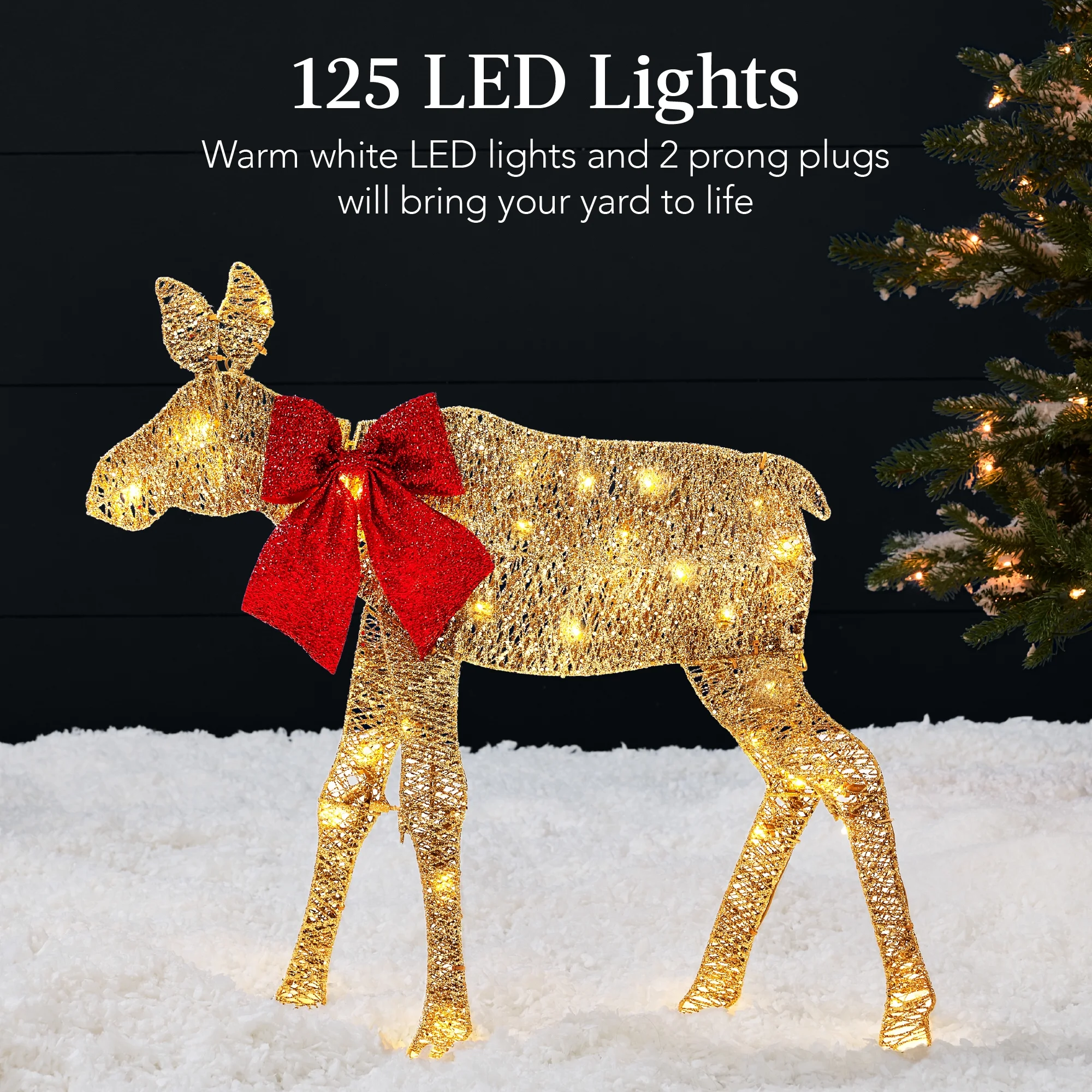 Best Choice Products 4ft 2-Piece Lighted 2D Christmas Moose Set Outdoor Decor w/ 125 LED Lights, Stakes - Rattan