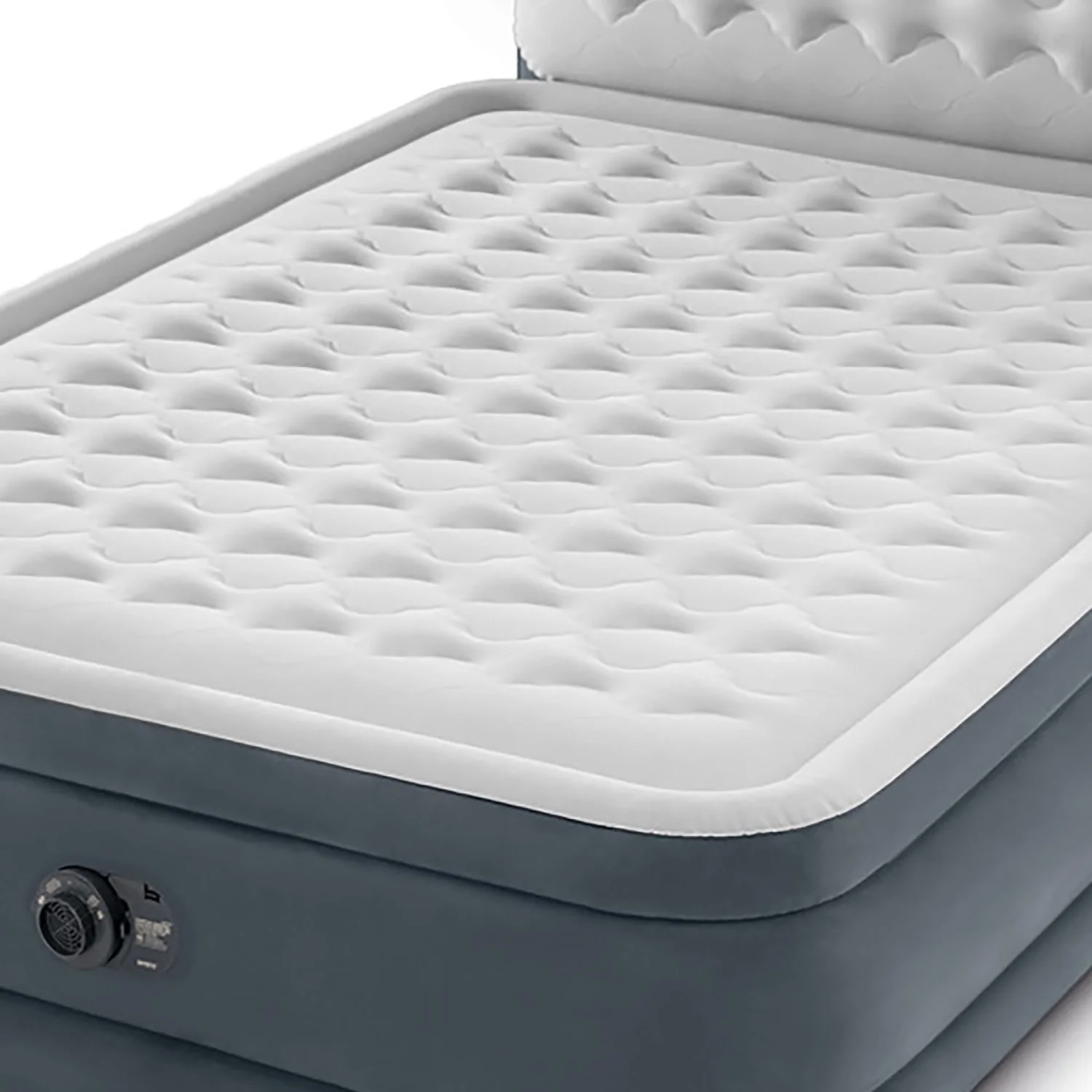 Intex: Dura-Beam Deluxe: Ultra Plush Headboard Airbed - Queen - Gray, 18" Inflatable Mattress, Built-In Pump, Fiber-Tech, Carry Bag, 600lb Cap 64447ED