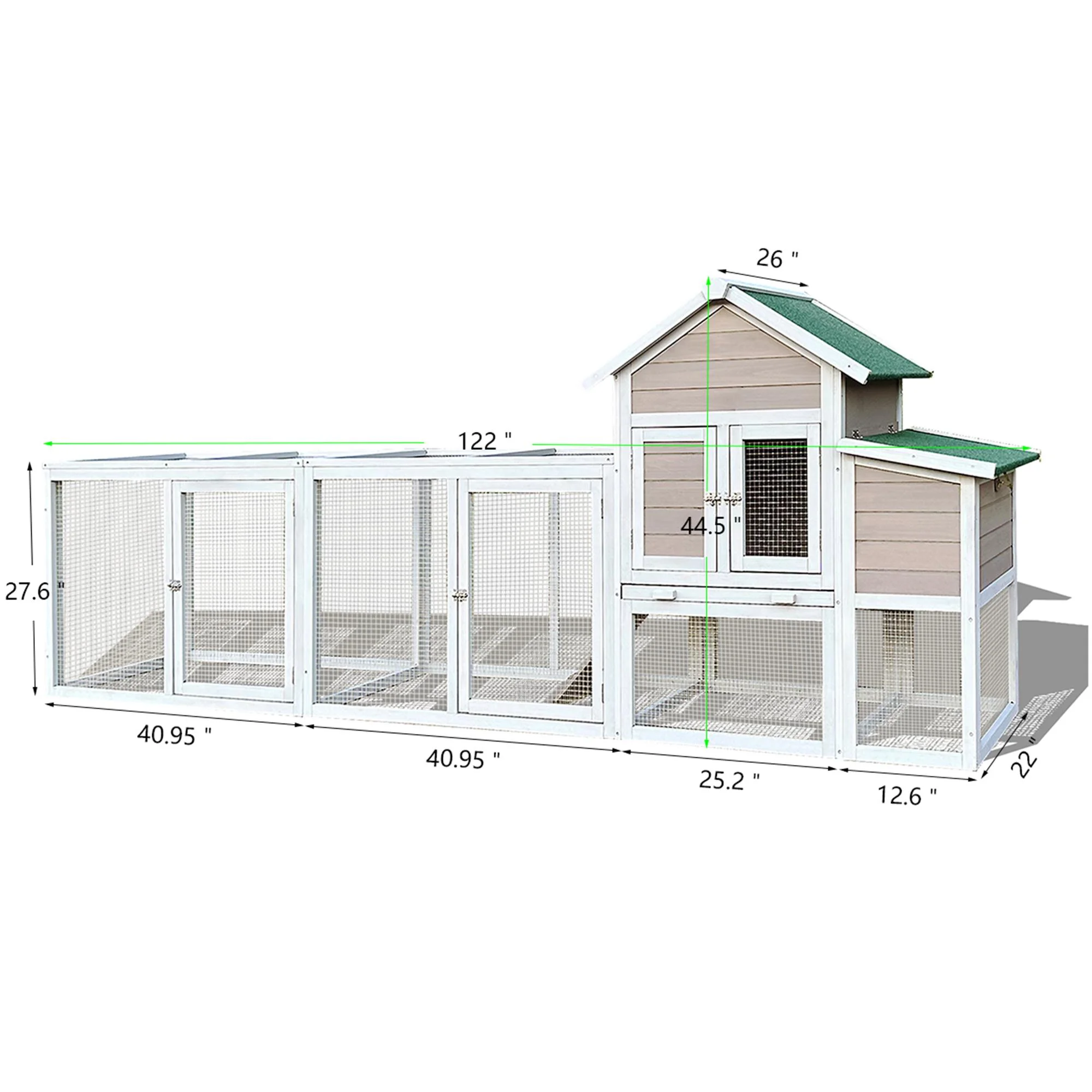 Pefilos 112" Large Rabbit Hutch Outdoor Wood Chicken Coop, Hen House with Nest Box, Wire Fence Poultry Cage, Orange
