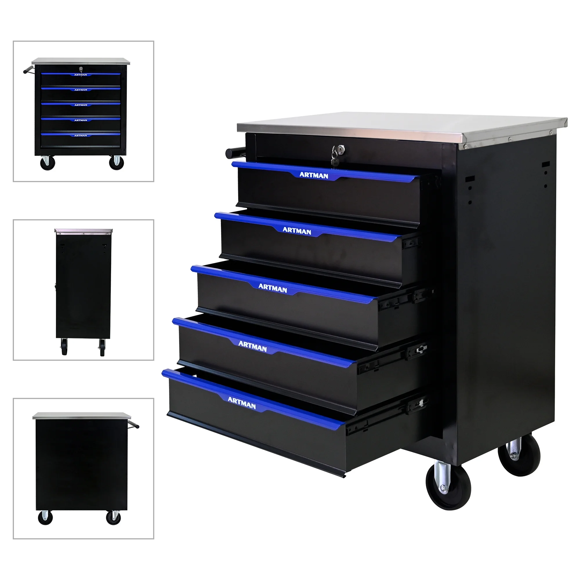 Aukfa Composable 25.9 in Tool Chest with 7 Drawers&7 Plastic Storage Box for Workshop Garage, Black
