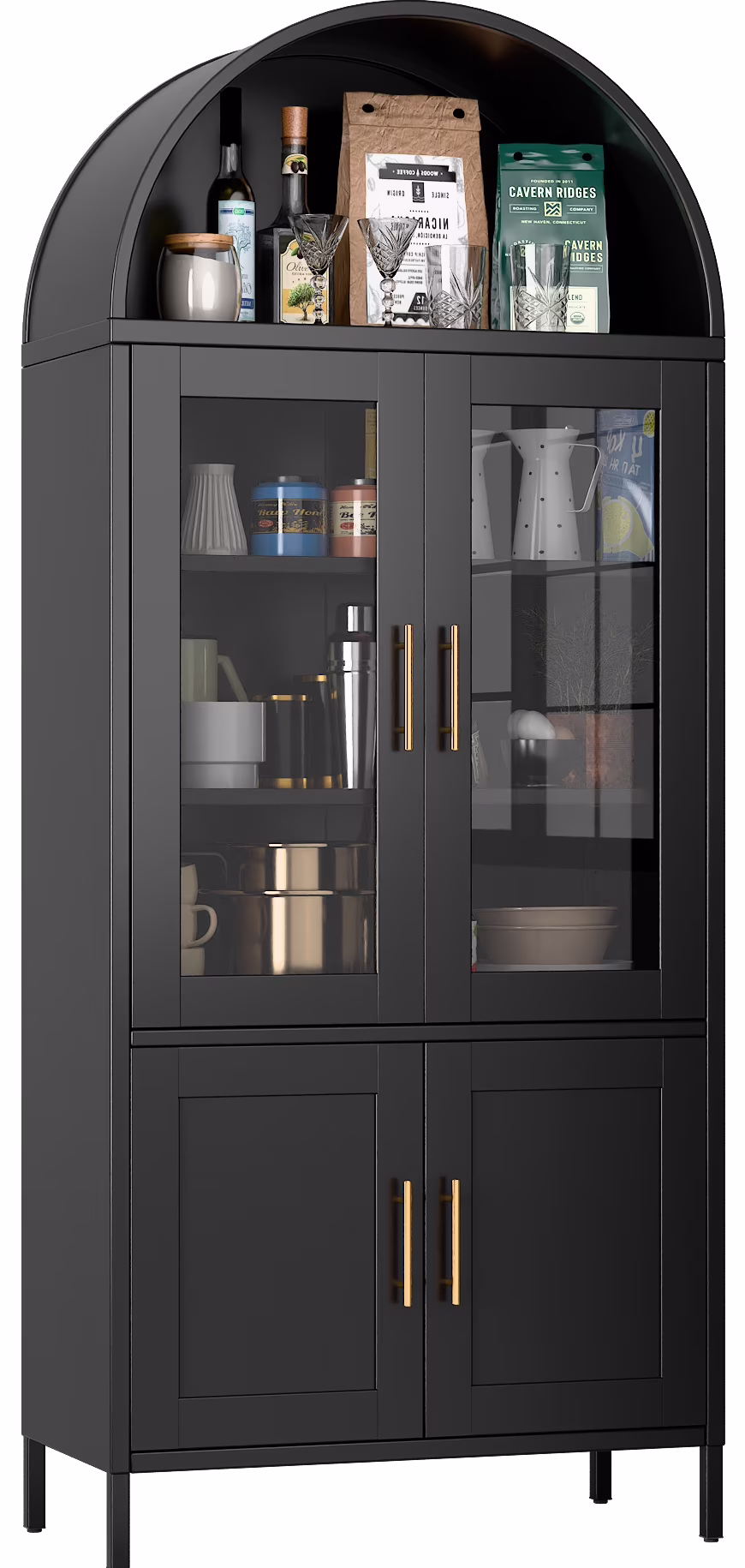 SUXXAN Metal Arched Storage Display Lockable Cabinets with Glass Doors and Adjustable Shelves, Assembly Required, Black