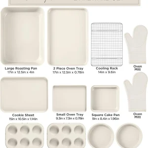 Nonstick Stackable Bakeware Set - Durable, Easy Release Baking Set, Denim, 13 Pcs