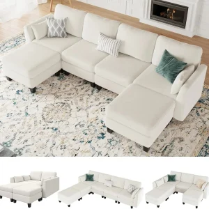 Modular Sectional Sofa, Convertible U Shaped Sofa Couch with High Density Memory Foam, 6 Seat Comfy Modular Sofa Couch for Living Room, Modern U Shaped Sectional Sofa, Dimgrey