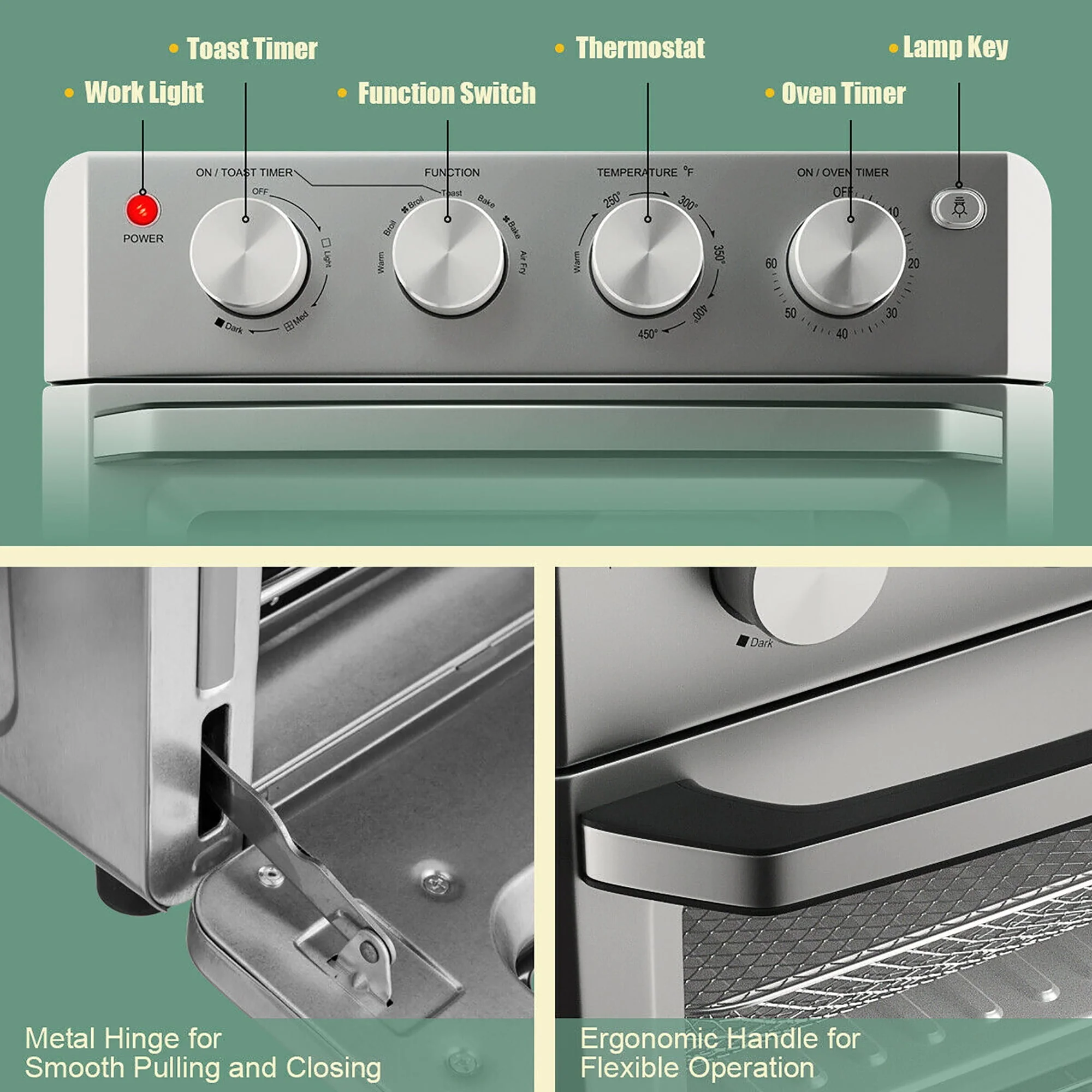 Costway 7-in-1 Air Fryer Toaster Oven 19 QT Dehydrate Convection Ovens w/ 5 Accessories