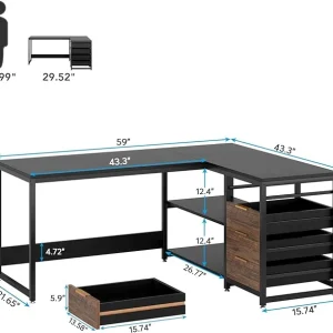 Tribesigns 59" L-Shaped Office Desk, Modern Reversible Computer Study Desk for Home Office, White