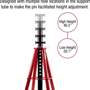 10-Ton Medium Height Pin Type Jack Stands, Pair, Red