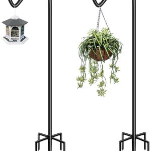 Garbuildman 92 inch Tall Shepherd Hooks with 5-Forked Base, Adjustable Heavy Duty Bird Feeder Pole Stand Hanger for Outdoor, Shiny Black, 2 Pack