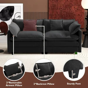 Ihanherry 146" U-Shaped Modern Sofa Modular Sectional Cloud Couch with 2 Ottoman, 6-Seat Chenille Deep Seat Sofa with 6 Pillows for Living Room, Bedroom and Apartment, Grey
