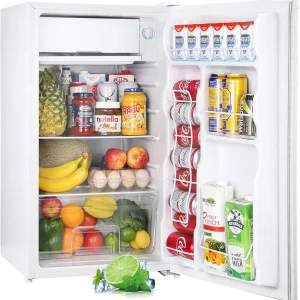 Upstreman 3.2 Cu.Ft Mini Fridge with Freezer, Single Door Mini Fridge, Dorm Fridge, Adjustable Thermostat, Mini Refrigerator for Bedroom, Office, Dorm, Black-BR321