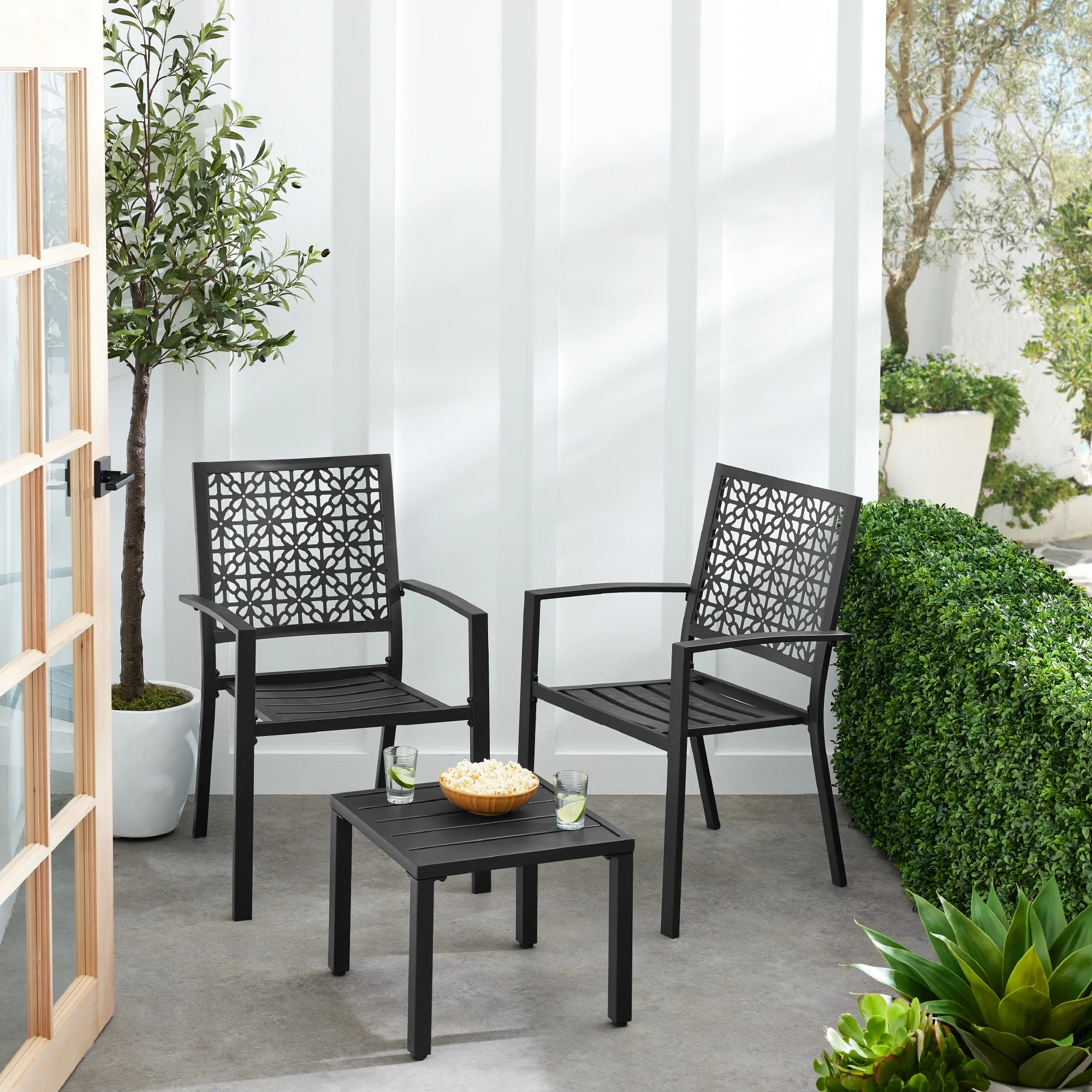 Best Choice Products 3-Piece Stackable Steel Outdoor Conversation Bistro Set, Patio Chat Furniture w/ 2 Chairs, Table- Black