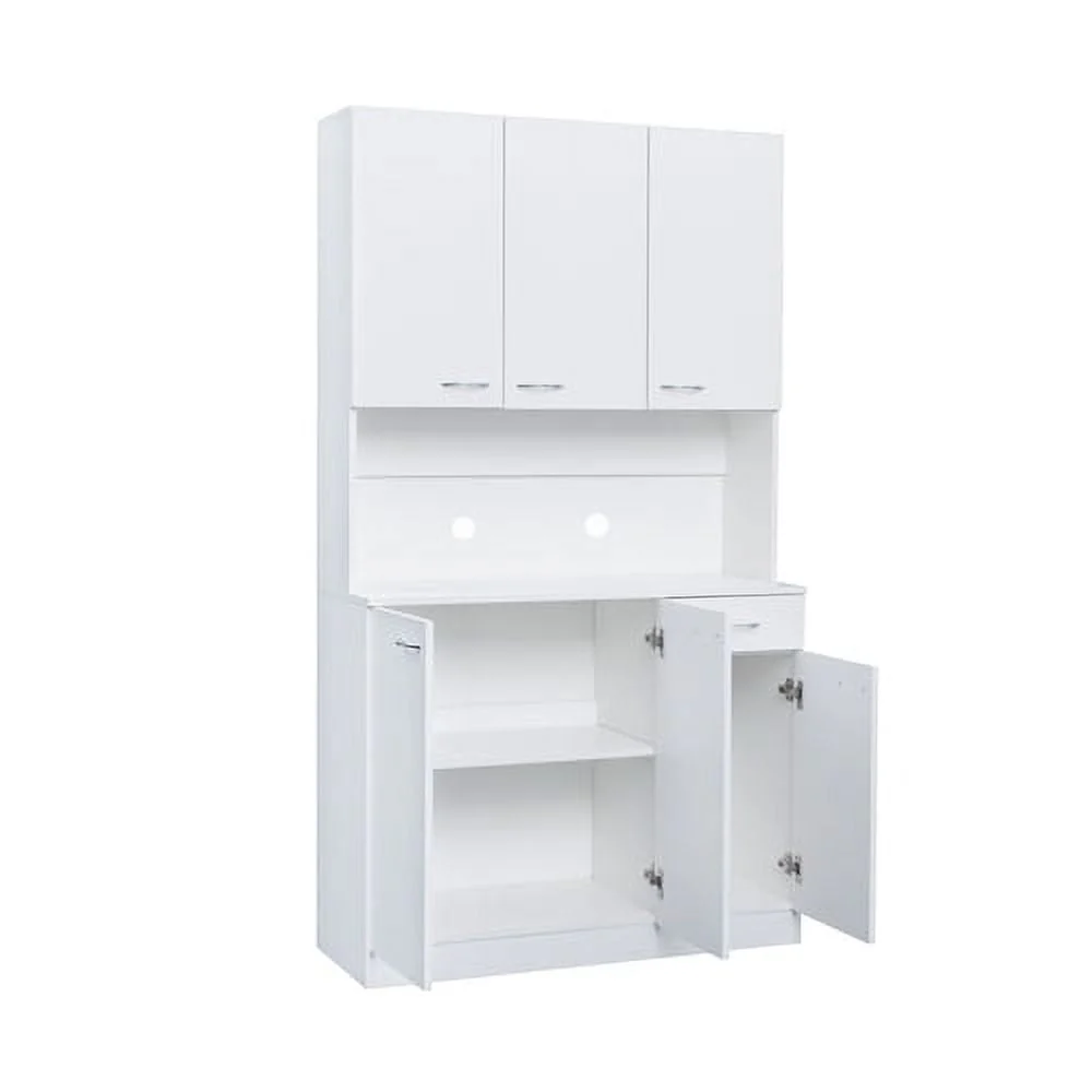 71" Tall Kitchen Storage Cabinet, Freestanding Kitchen Pantry Cabinet Cupboard with 6 Doors, 1 Open Shelf and 1 Drawer, Wood Storage Wardrobe, Organization Cabinet for Bedroom Kitchen Living Room
