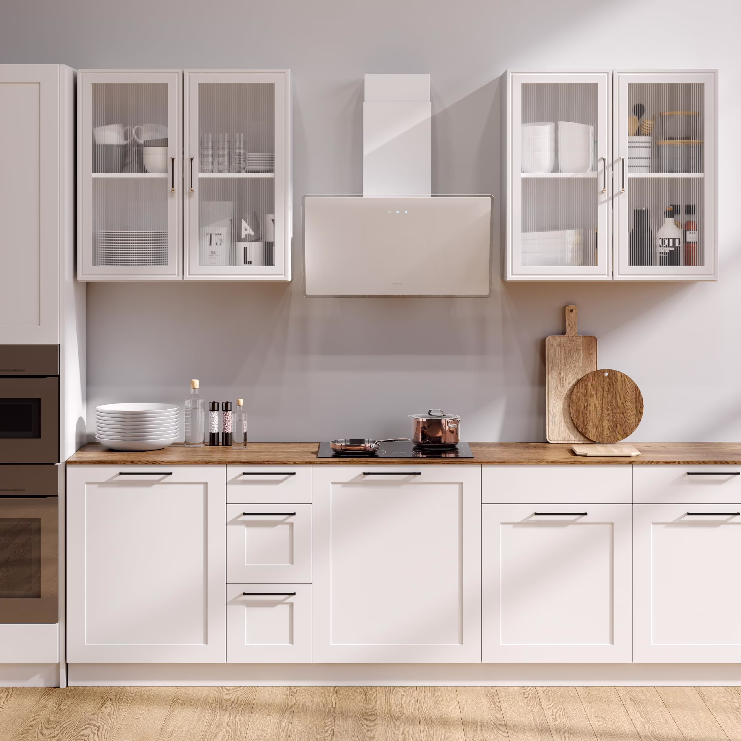 POLIHOME Display Wall Cabinet with Tempered Glass Doors-Storage Cabinet with Adjustable Shelves