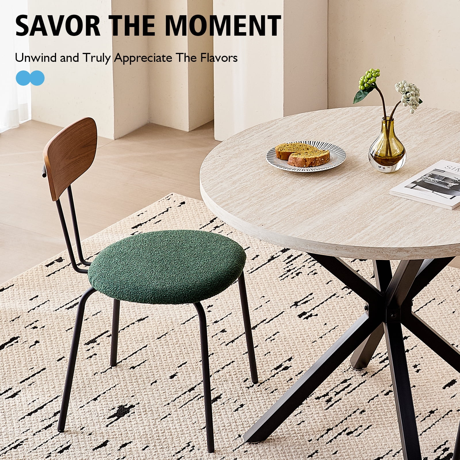 39- Round Dining Table, Modern Small Kitchen Table for 4 with X-Shaped Metal Legs and 1.2" Thickness Tabletop for Kitchen Dining Room, Coffee Table, Oak