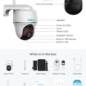 Reolink Argus 5MP PT Outdoor Wireless Battery Wifi Security Camera Night Vision 2-Way Talk Add Solar