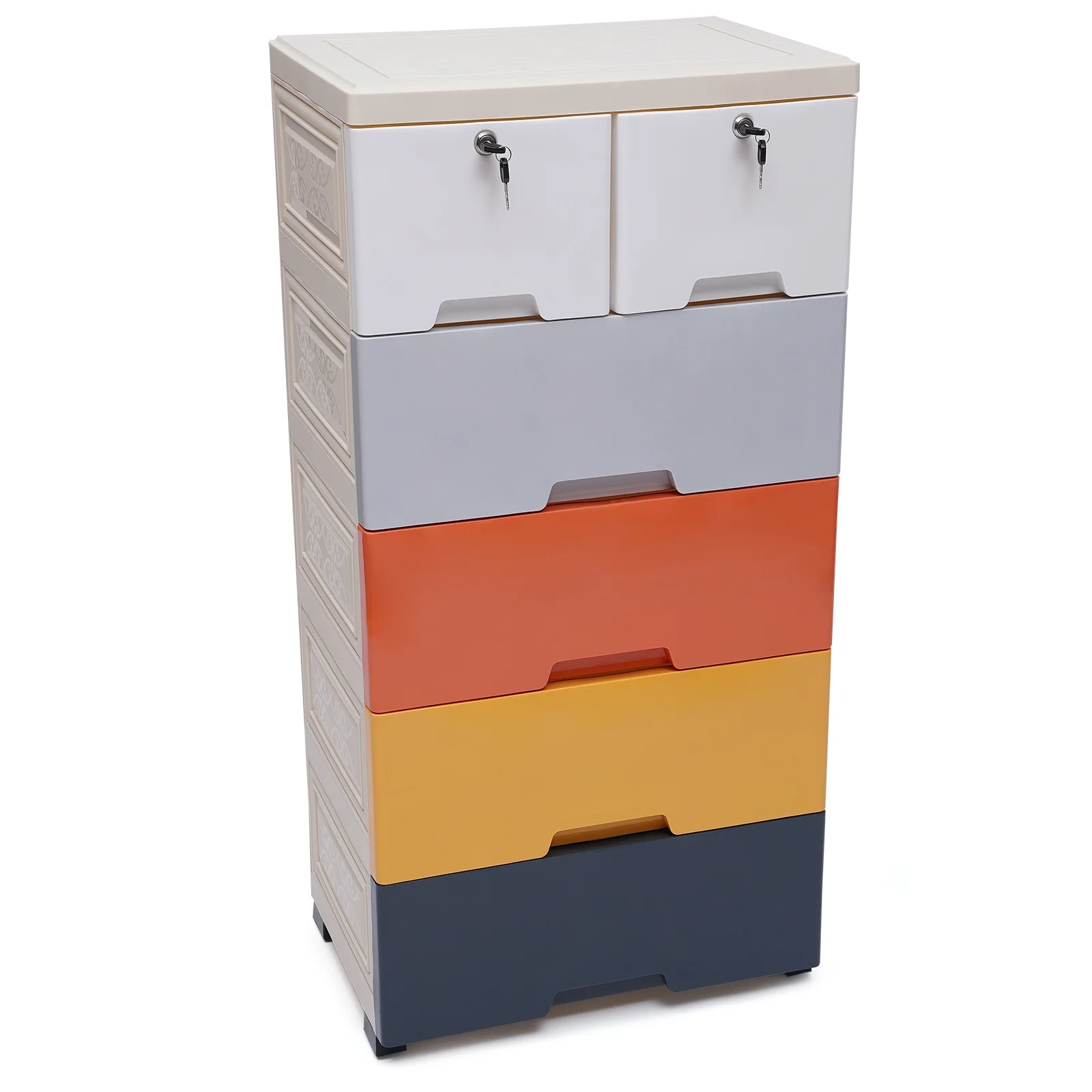 Peakora Multi-color Storage Cabinet with 6 Drawers, Closet Drawers with Two Drawers with Locks, Tall Dresser Organizer for Clothes, Playroom, Bedroom Furniture