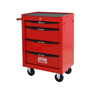 Tool Cabinets 4 Drawers Multifunctional Tool Cart with Wheels,Metal Rolling Tool Cart Storage for Garage Workshop Warehouse Repair Shop--With Stainless Steel Roof- Red&Black,Garage Tool Cabinets