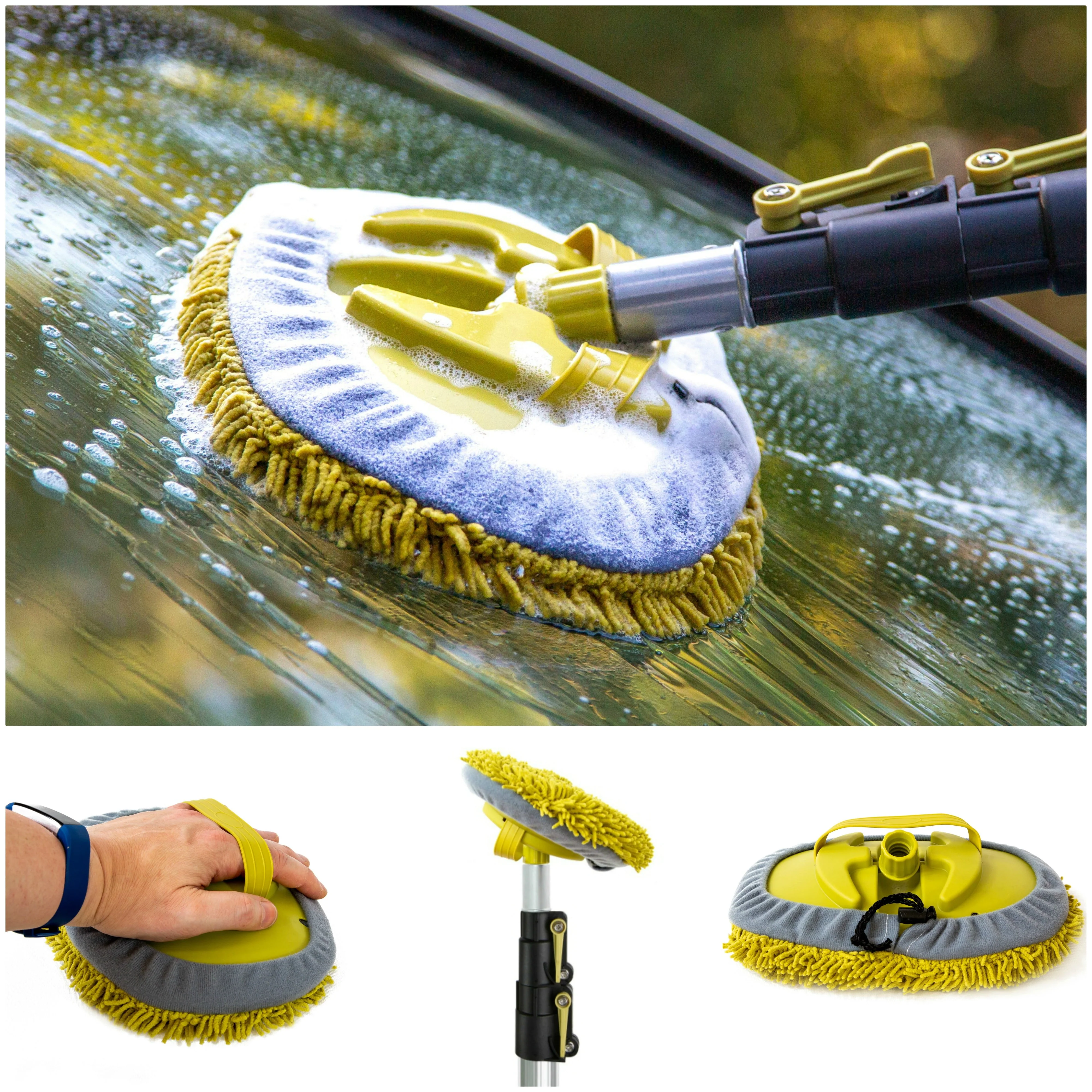 DocaPole Car Cleaning Kit: Car Wash Kit with 5-12-?Extension Pole & Soft Brush, Car Squeegee, Car Wash Mitt (2X), Microfiber Cleaning Head