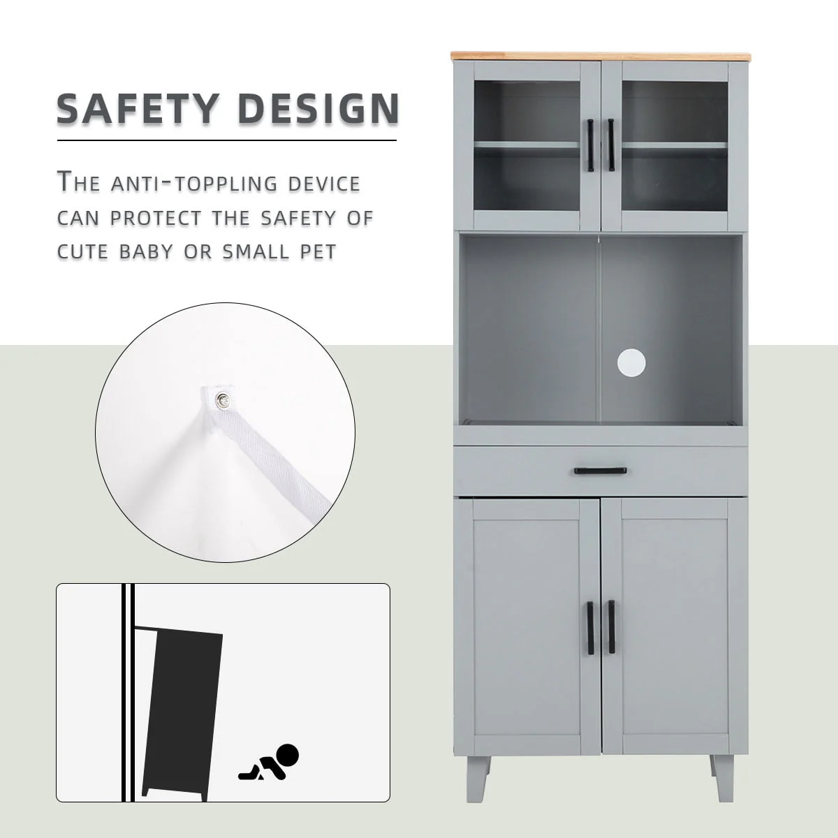 Erinnyees Kitchen Cabinet Pantry Cabinets with 2 Cabinets, 1 Cutlery Drawer, 1 Open Shelf, Kitchen Storage Cabinets for Home&Office