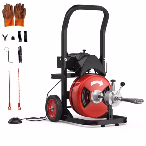 Drain Cleaner Machine 75Ftx1/2Inch,450W Portable Drain Cleaning Machine with 6 Cutters,Gloves,Portable Electric Drain Auger Cleaner for 2" to 4" Pipes