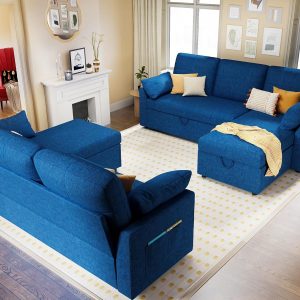 VanAcc Sofa Bed, Sleeper Sofa with Storage Chaise 2 in 1 Pull Out Couch Living Room