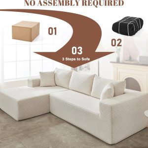 110 Cloud Sectional Couch, Boneless Sofa for Living Room Modular Sectional Sofa with Deep Seat