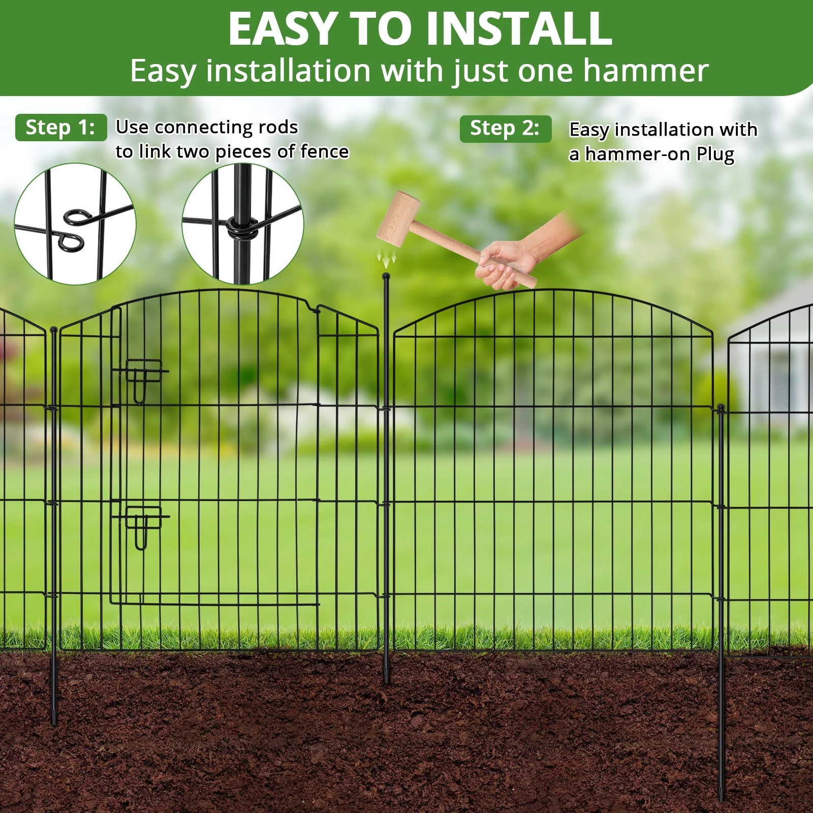 BSHAPPLUS® Garden Fence 10 Pack ,33in (H) x 24ft (L) Metal Fence,Rustproof Decorative Fence,Animal Wire Fence,Wrought Iron Fence, Outdoor Picket Fencing No-Dig for Yard, Lawn and Patio Borders