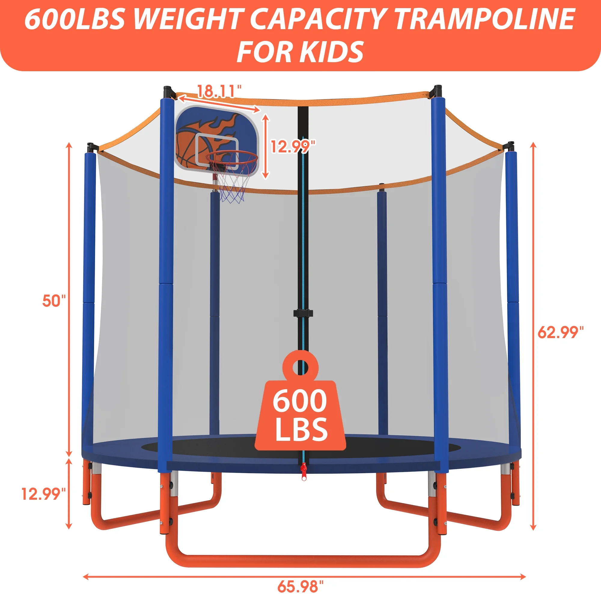CITYLE Trampoline for Kids, No Gap Design 600LBS 66'' 5.5FT Toddler Trampoline Indoor Outdoor with Basketball Hoop, Mini Small Trampoline with Enclosure, Christmas Gifts for Toddlers, Boys & Girls
