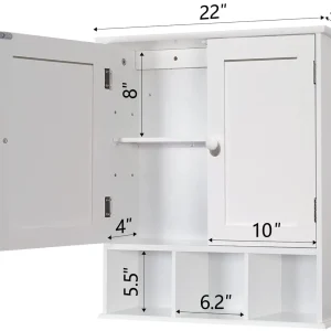 Black Bathroom Cabinet, Wall Mounted 2 Door Storage With Adjustable Shelves, Over The Toilet Medicine Cabinet for Laundry Room Kitchen