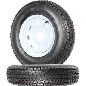 2-Pk Trailer Tires Rims ST175/80D13 175/80 13 B78-13 LRC 5 Lug White Spoke Wheel